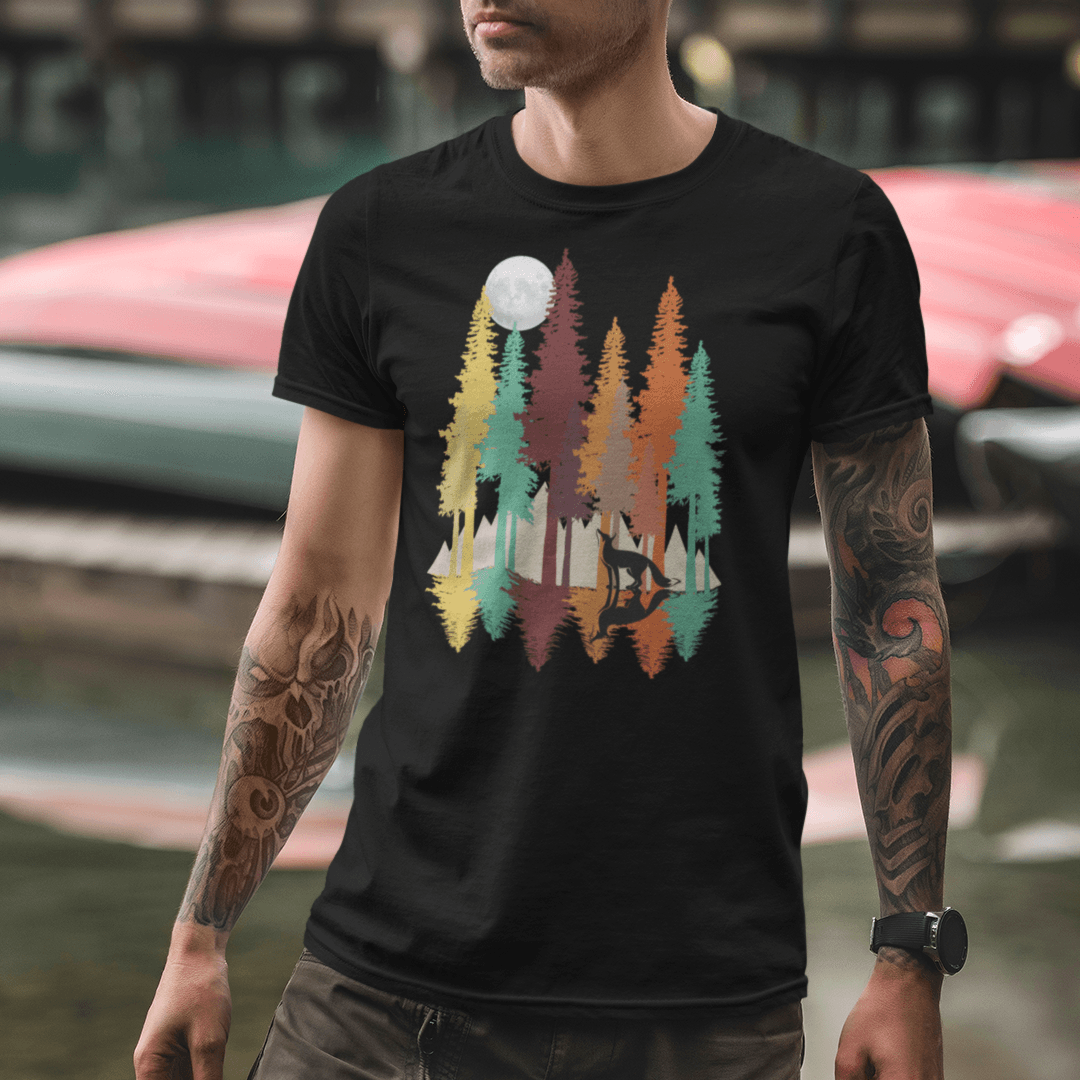 Fuchs im Wald mit Mond - Herren Premium Bio Shirt