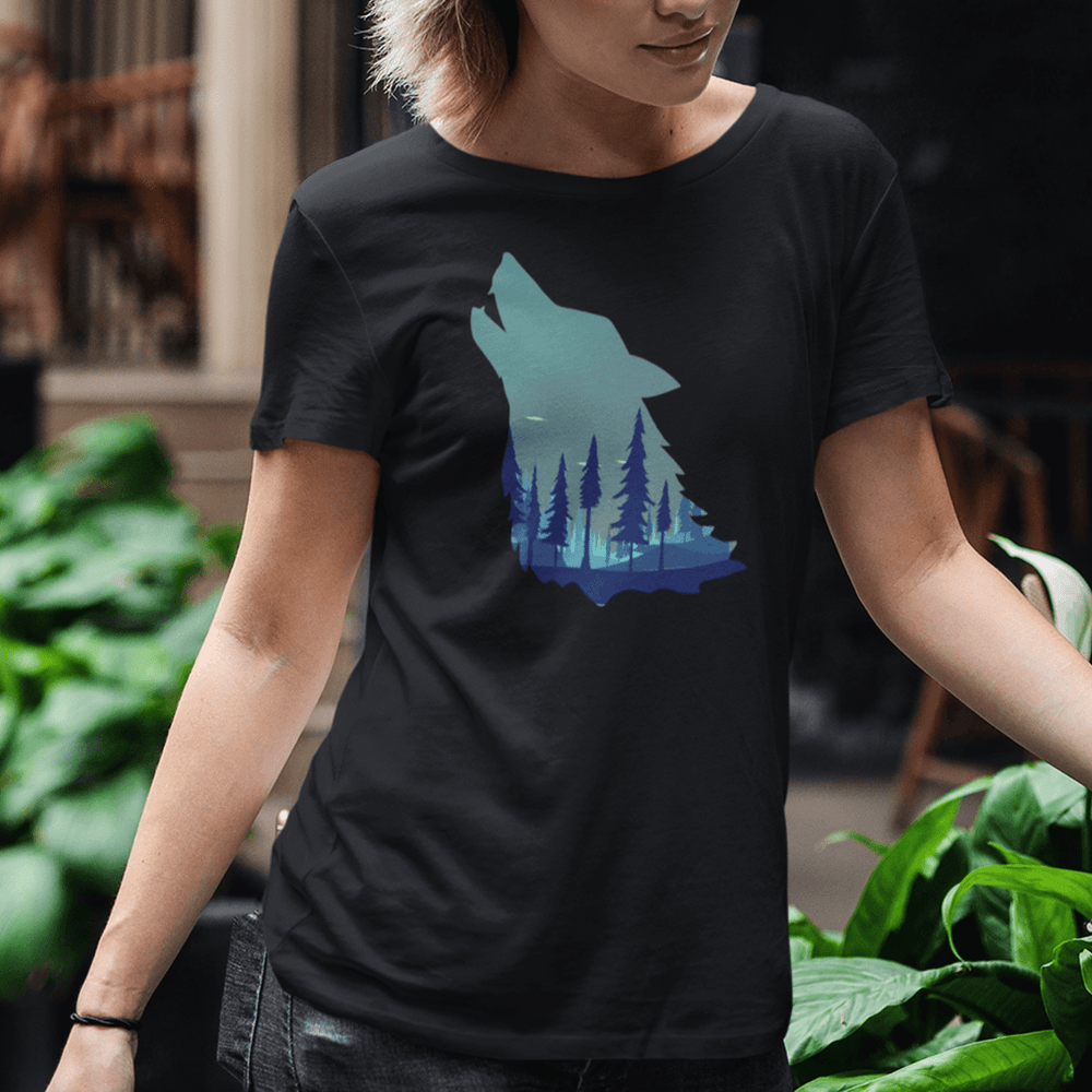Heulender Wolf mit Wald  - Damen Premium Bio Shirt - Uwaldu